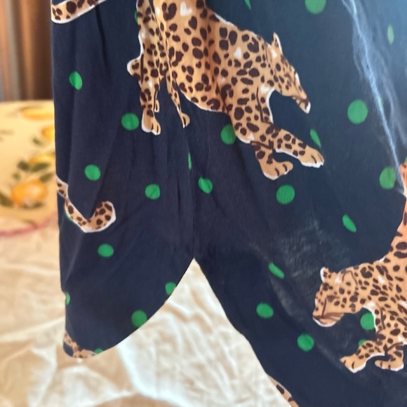 Maeve by Anthropologie Navy Green Polka Dot Leopard Print Short Sleeve Top S - Picture 11 of 12